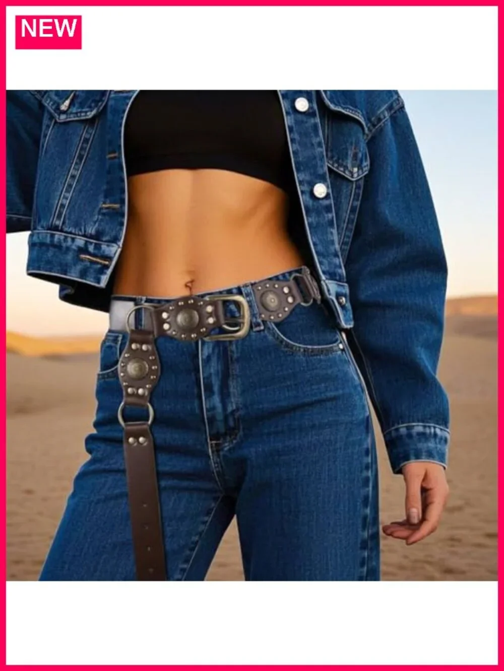 Genuine Leather Western Belt - Cowgirl Outfits with Chunky Buckle